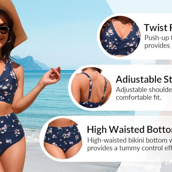 Yonique High Waisted Two Piece Swimsuit - Pink  Size: Medium - Picture 7 of 8